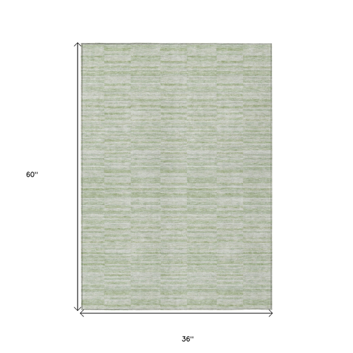 3' X 5' Sage And Green Striped Washable Indoor Outdoor Area Rug