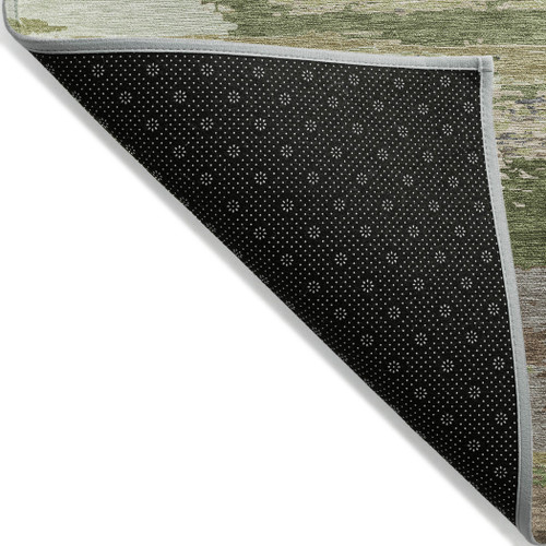 5' X 8' Olive Green Abstract Washable Indoor Outdoor Area Rug