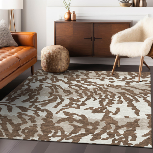 5' X 8' Chocolate Beige And Ivory Animal Print Washable Indoor Outdoor Area Rug
