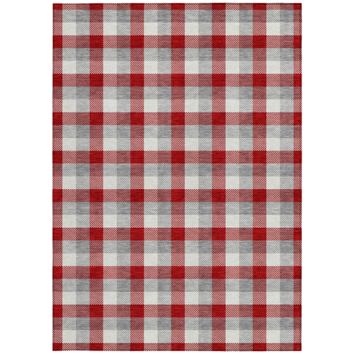 3' X 5' Red Gray And Beige Plaid Washable Indoor Outdoor Area Rug