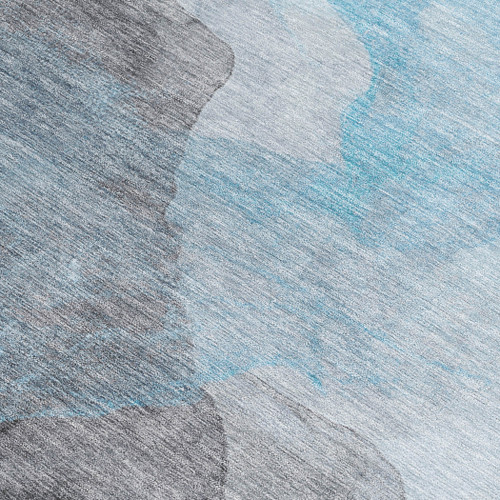 3' X 5' Teal Blue And Gray Abstract Washable Indoor Outdoor Area Rug - Teal Blue, Gray