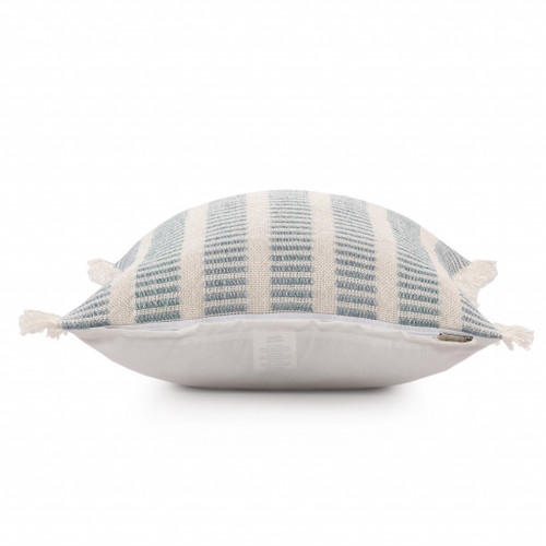 20" Blue And Ivory Striped Throw Pillow