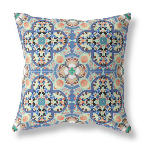 20" Blue Peach Cloverleaf Indoor Outdoor Throw Pillow