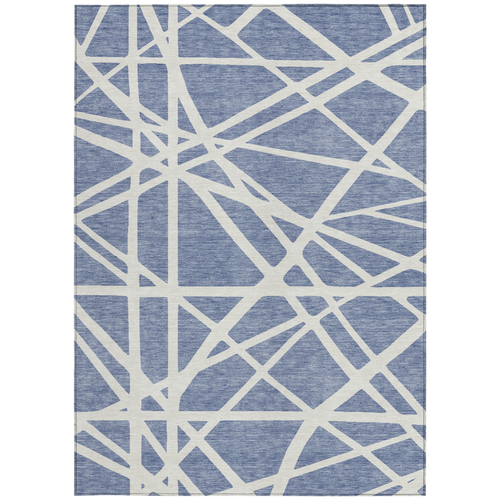 5' X 8' Denim Blue And Ivory Geometric Washable Indoor Outdoor Area Rug