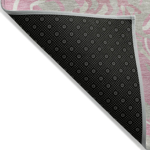 5' X 8' Pink Gray And Ivory Abstract Washable Indoor Outdoor Area Rug