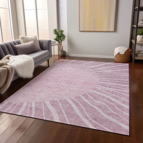 3' X 5' Blush Pink And Mauve Abstract Washable Indoor Outdoor Area Rug