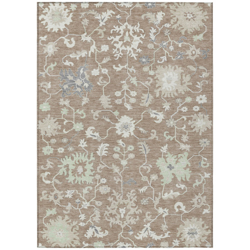 5' X 8' Taupe Beige And Gray Floral Washable Indoor Outdoor Area Rug - Taupe, Beige, Gray