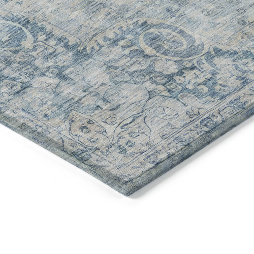 5' X 8' Blue Floral Medallion Washable Indoor Outdoor Area Rug