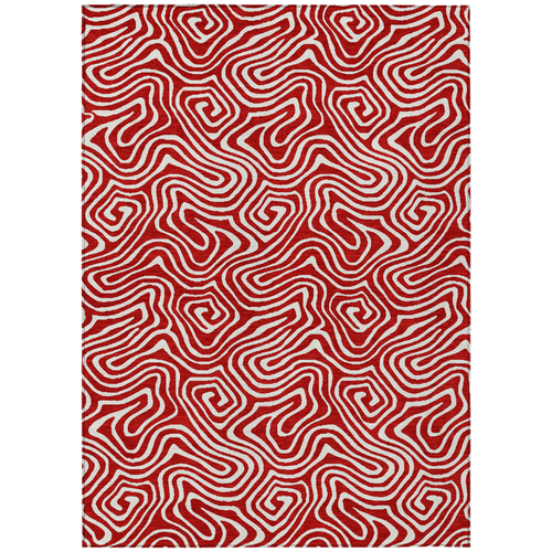 3' X 5' Red And Ivory Abstract Washable Indoor Outdoor Area Rug