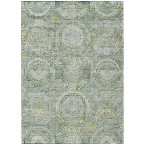 3' X 5' Sage And Gold Medallion Washable Indoor Outdoor Area Rug