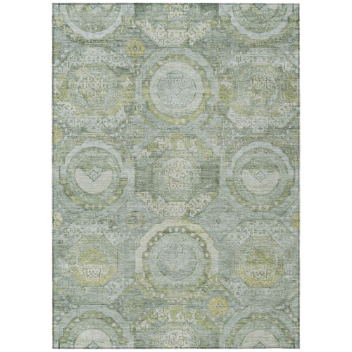 3' X 5' Sage And Gold Medallion Washable Indoor Outdoor Area Rug