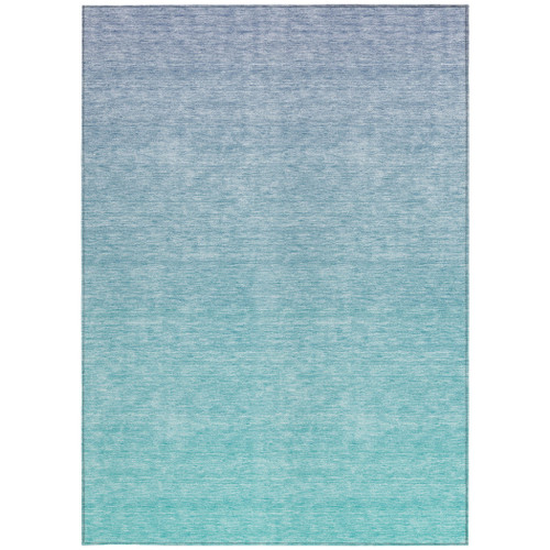 5' X 8' Sky Blue And Teal Blue Ombre Washable Indoor Outdoor Area Rug