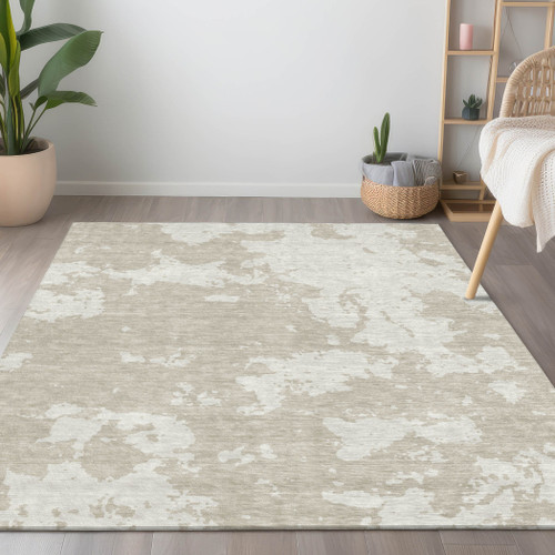 5' X 8' Beige And Ivory Abstract Washable Indoor Outdoor Area Rug