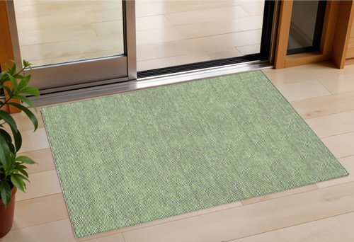 3' X 5' Green And Beige Geometric Washable Indoor Outdoor Area Rug Transitional Style - Green, Beige Color