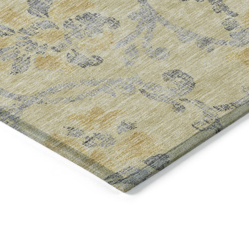 3' X 5' Gold Gray And Charcoal Floral Washable Indoor Outdoor Area Rug