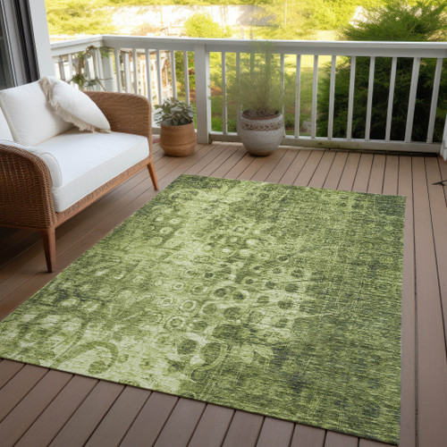 5' X 8' Olive Green Ikat Washable Indoor Outdoor Area Rug