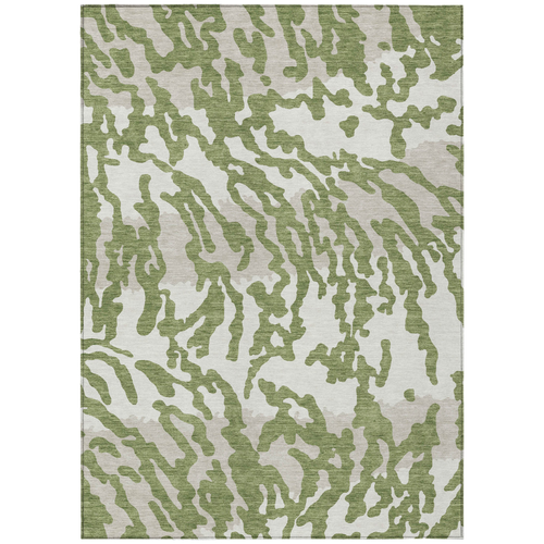 5' X 8' Green Gray And Ivory Animal Print Washable Indoor Outdoor Area Rug
