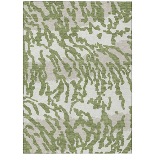 5' X 8' Green Gray And Ivory Animal Print Washable Indoor Outdoor Area Rug