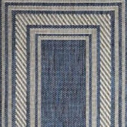 8' Denim Blue And Ivory Geometric Indoor Outdoor Runner Rug