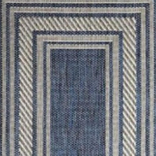 8' Denim Blue And Ivory Geometric Indoor Outdoor Runner Rug