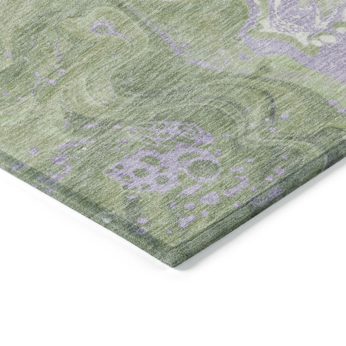 3' X 5' Artichoke Green Lavender And Ivory Abstract Washable Indoor Outdoor Area Rug