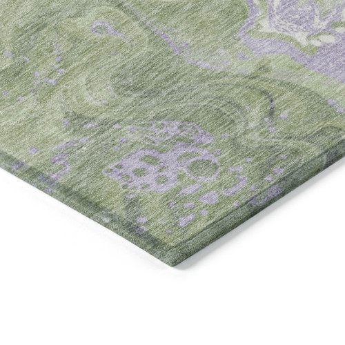 3' X 5' Artichoke Green Lavender And Ivory Abstract Washable Indoor Outdoor Area Rug