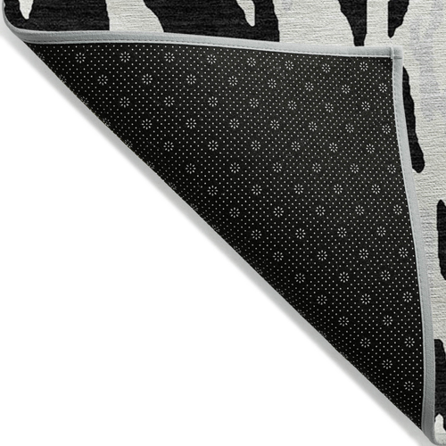5' X 8' Black And Ivory Abstract Washable Indoor Outdoor Area Rug