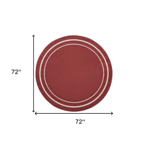 6' Red And Ivory Round Indoor Outdoor Area Rug