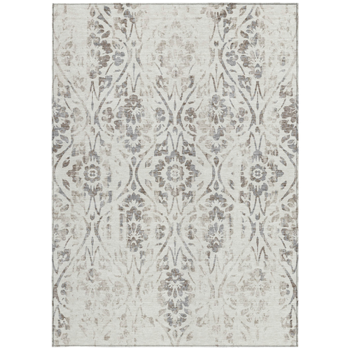 5' X 8' Ivory And Brown Floral Washable Indoor Outdoor Area Rug