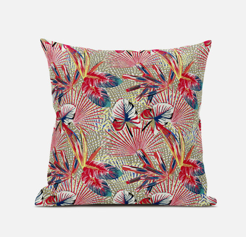 16” Red Gold Tropical Suede Throw Pillow