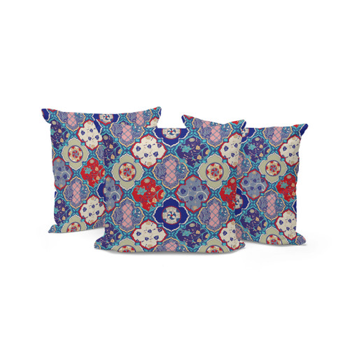 Set of Three 16" X 16" Blue and Green Botanical Indoor Outdoor Throw Pillow Polyester Home Accent