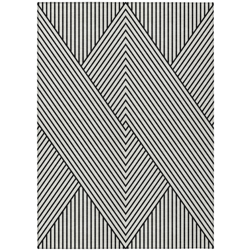5' X 8' White And Black Geometric Washable Indoor Outdoor Area Rug