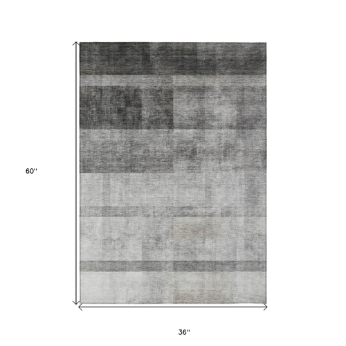 3' X 5' Gray Ombre Washable Non Skid Indoor Outdoor Area Rug