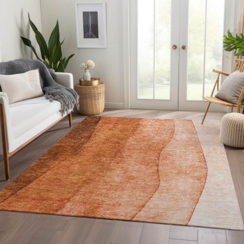 5' X 8' Orange And Copper Ombre Washable Indoor Outdoor Area Rug