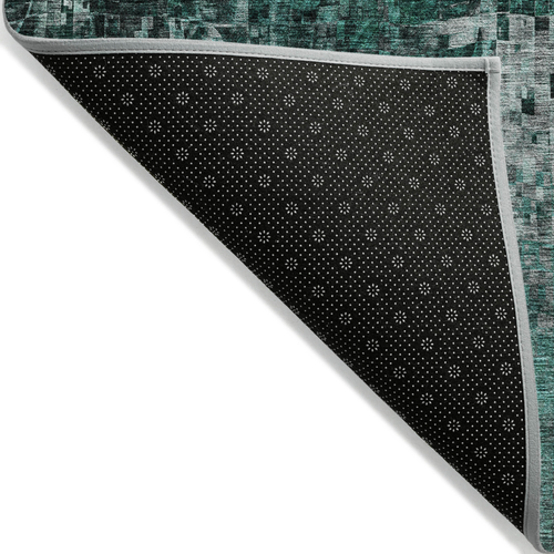 5' X 8' Teal Blue Aqua And Gray Abstract Washable Indoor Outdoor Area Rug