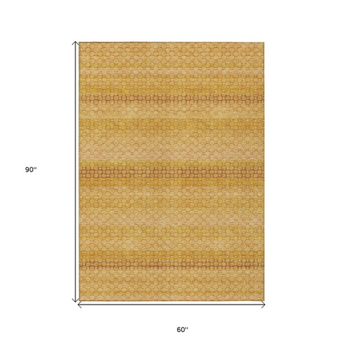 5' X 8' Wheat And Gold Striped Washable Indoor Outdoor Area Rug
