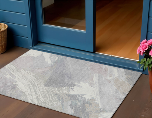 3' X 5' Ivory And Gray Abstract Washable Indoor Outdoor Area Rug