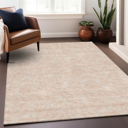 3' X 5' Peach And Beige Geometric Washable Indoor Outdoor Area Rug