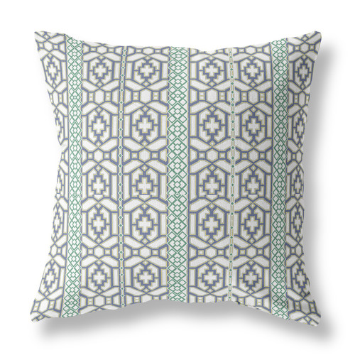 18" X 18" White And Gray Geometric Blown Seam Suede Throw Pillow