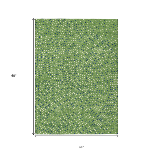 3' X 5' Green Blue And Ivory Polka Dot Washable Indoor Outdoor Area Rug