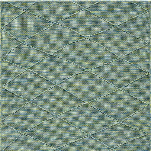 3' X 5' Blue And Green Geometric Indoor Outdoor Area Rug