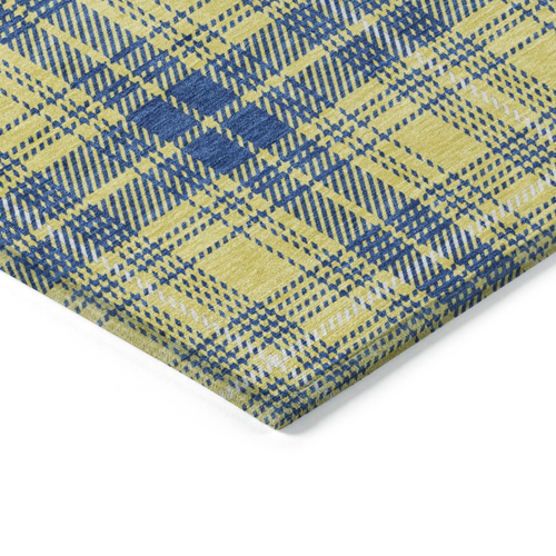 5' X 8' Yellow Blue And Ivory Plaid Washable Indoor Outdoor Area Rug