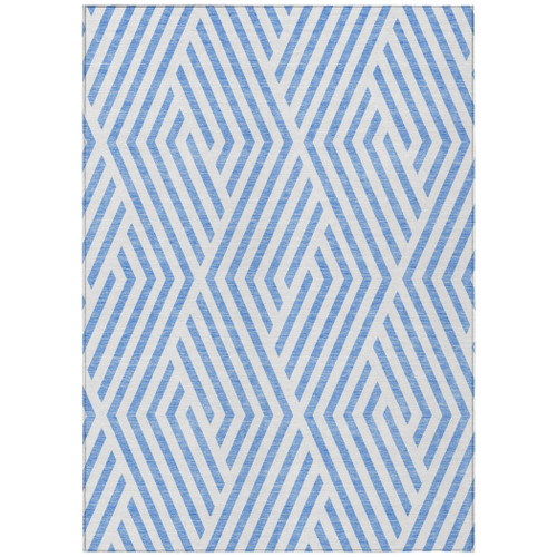 5' X 8' Blue and Ivory Geometric Washable Non Skid Indoor Outdoor Area Rug