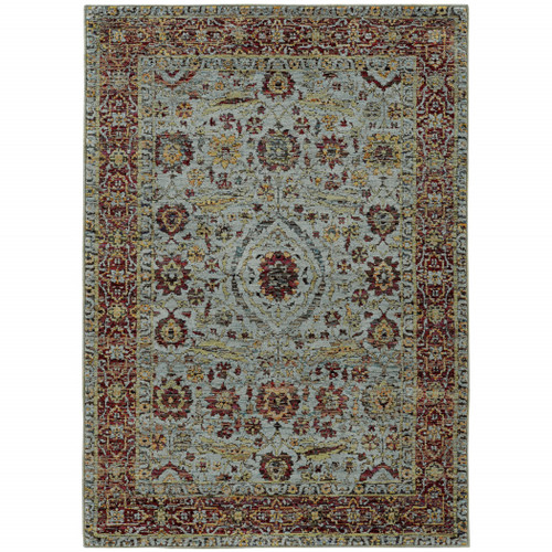3' X 5' Blue and Green Oriental Power Loom Area Rug
