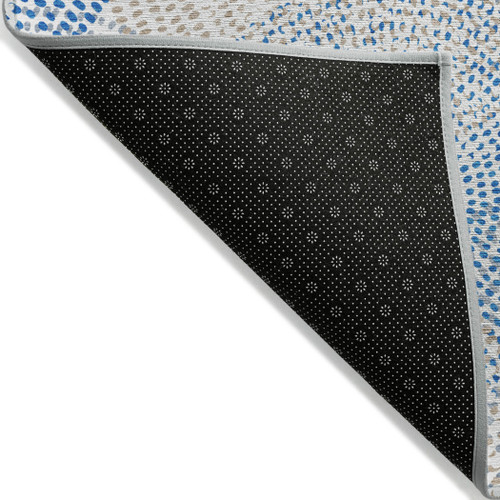 5' X 8' Ivory Blue And Taupe Polka Dot Washable Indoor Outdoor Area Rug