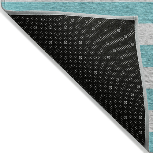 3' X 5' Turquoise Striped Washable Non Skid Indoor Outdoor Area Rug