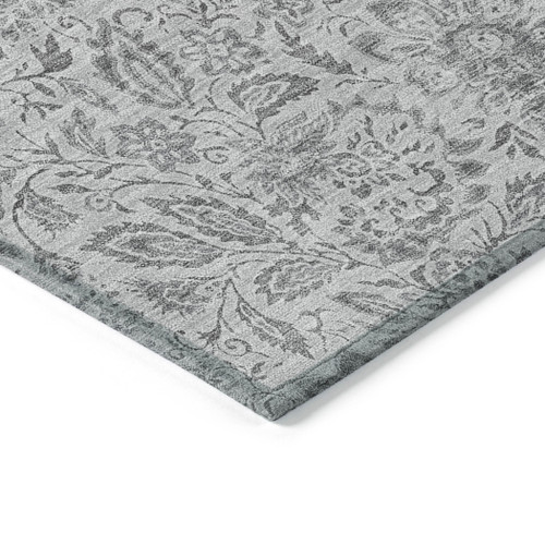 5' X 8' Silver Gray And Charcoal Floral Washable Indoor Outdoor Area Rug