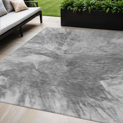 5' X 8' Gray Silver And Charcoal Abstract Washable Indoor Outdoor Area Rug