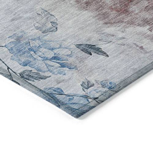 3' X 5' Navy Blue And Sky Blue Floral Washable Indoor Outdoor Area Rug
