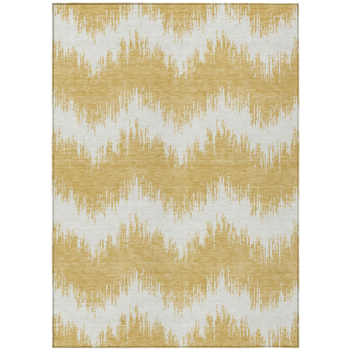 5' X 8' Gold And Ivory Chevron Washable Indoor Outdoor Area Rug